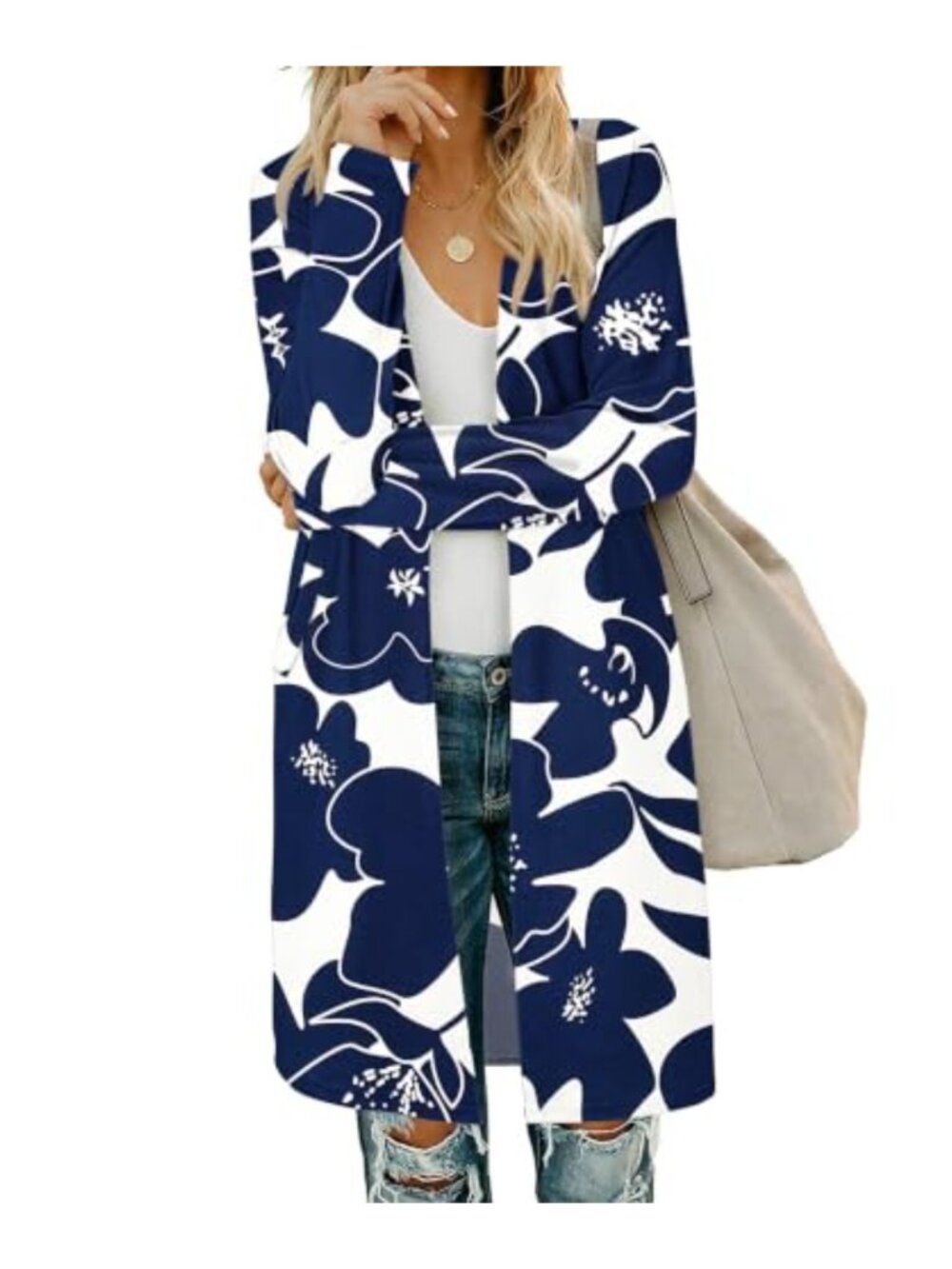 Lightweight Open Front Cardigan Long Sweater with Pockets